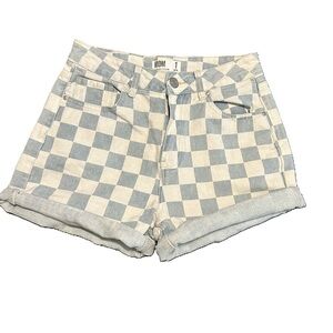 Refuge Mom Checkered Denim Shorts